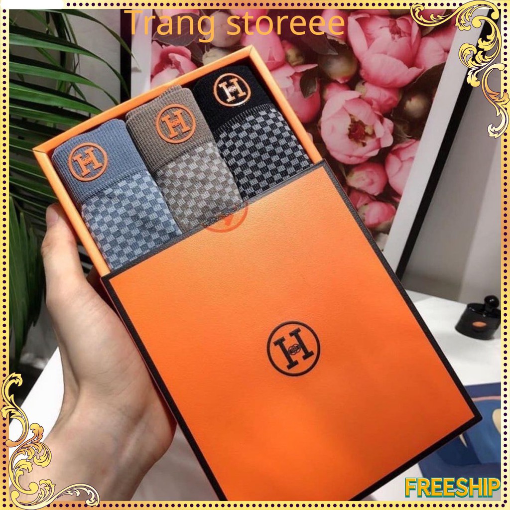 Sịp Nam❤️FREESHIP❤️ Hộp 3 QUẦN SỊP NAM HỘP CAM CHỮ H Trang Storeee
