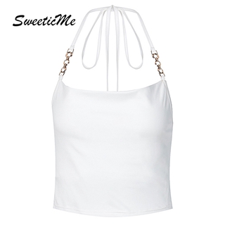SweeticMe Women's New Halter Lace-up Chain Sexy Halter Top