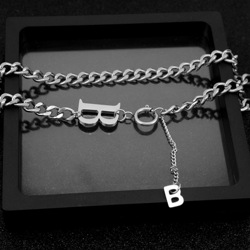 [Không đen gỉ] Dây chuyền thép titan mắt xích chữ B cá tính TB555
