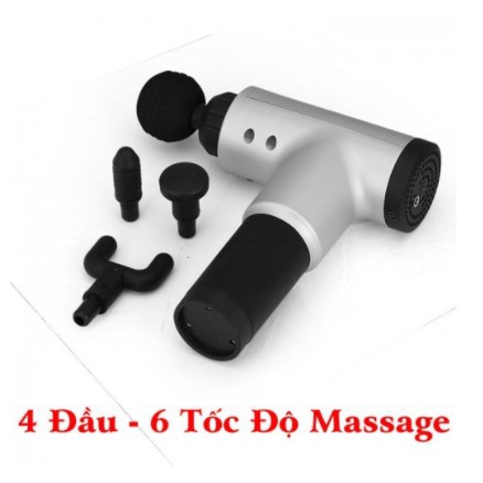Súng bắn massage trị liệu đau mỏi vai gáy, Máy massage cầm tay 4 đầu 6 chế độ Bảo hành 6 tháng .