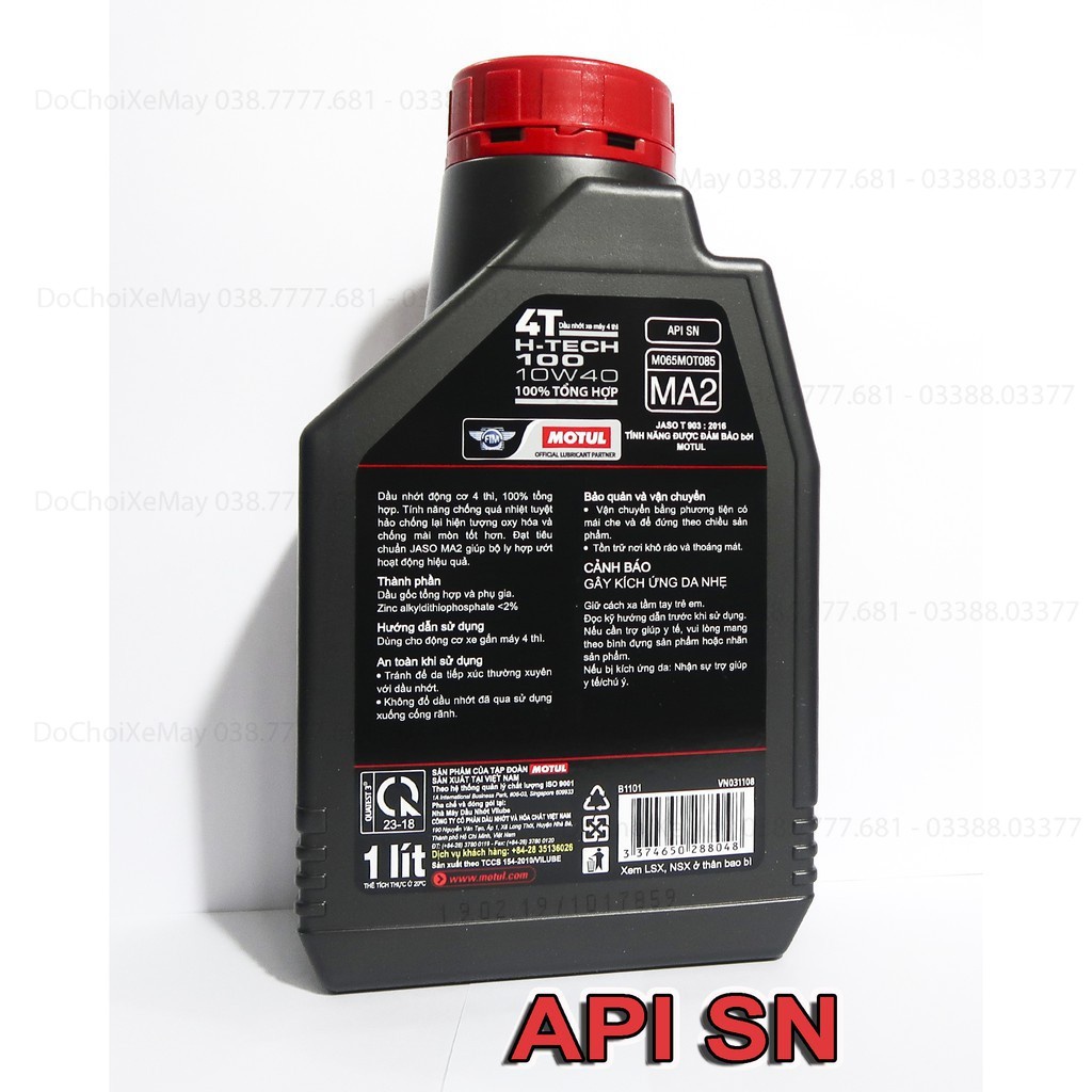 1 chai nhớt MOTUL H-Tech 100 4T 10W40 (100% tổng hợp - Mô tô PKL).DoChoiXeMay