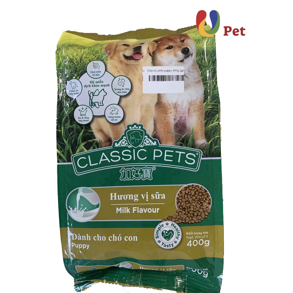 Combo Thức Ăn Classic Pets Cho Chó Con Vị Sữa 400g/gói & Bánh Thưởng Xương Da Sữa Bò THT MS: 767 - U pet