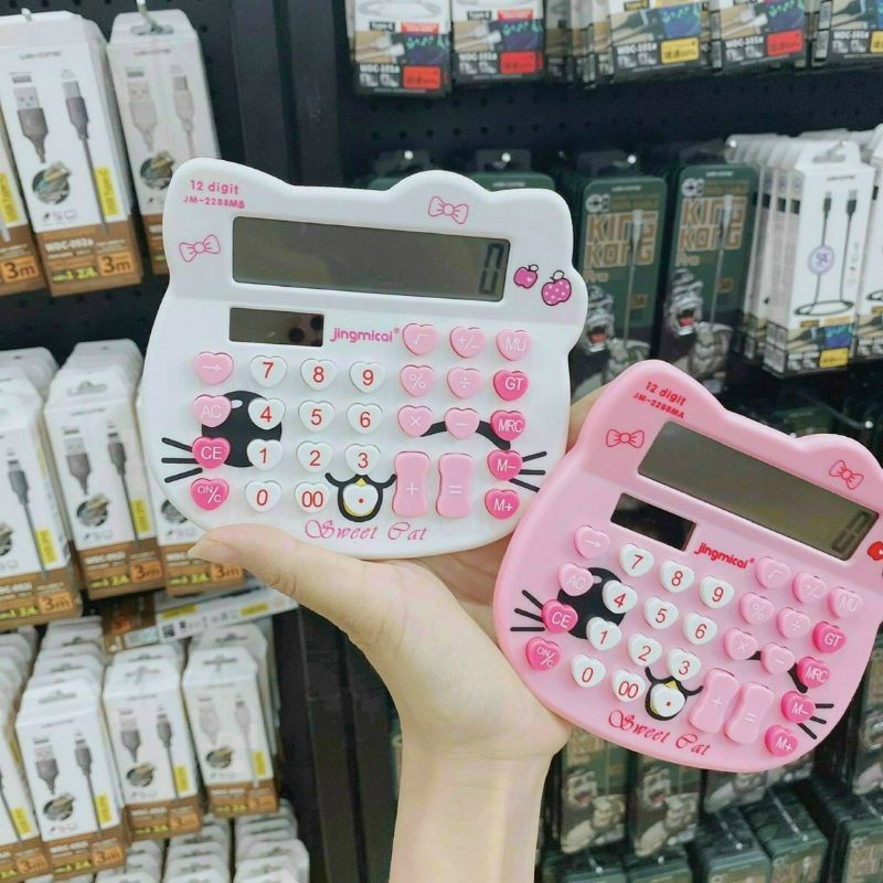 Máy Tính Cầm Tay Hello Kitty Pin Năng Lượng Mặt Trời.