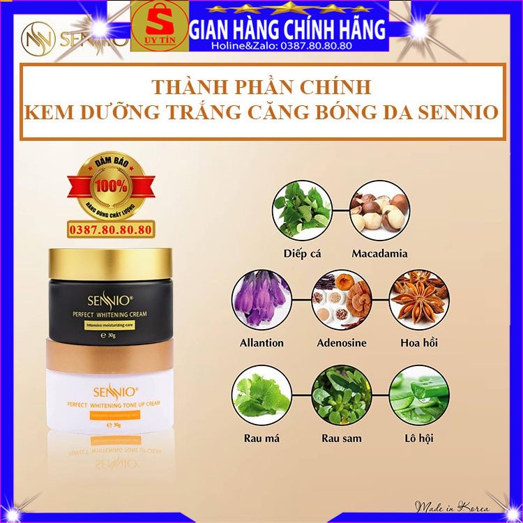 Kem dưỡng trắng căng bóng da mặt cổ tốt chính hãng Sennio hàn quốc dưỡng ẩm cho nam nữ bà bầu ban ngày đêm chống lão hóa