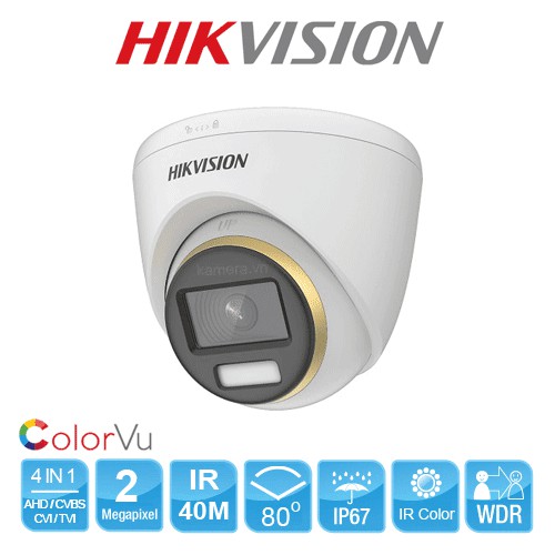 Camera analog TVI 5MP có mic, ColorVu full Color có màu 24/24 HIKVISION 2CE70DF3T-PFS  (chính hãng Hikvision Việt Nam)