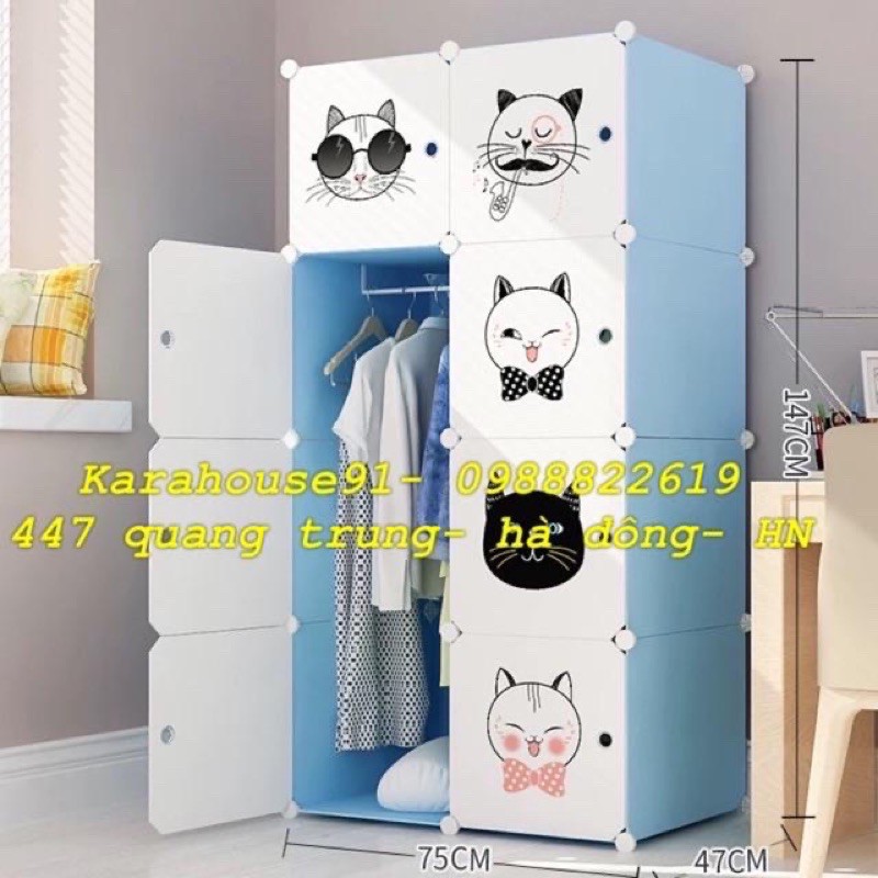 TỦ NHỰA QUẦN ÁO LẮP GHÉP 8 Ô SIZE SÂU 47cm. Tặng móc treo đồ