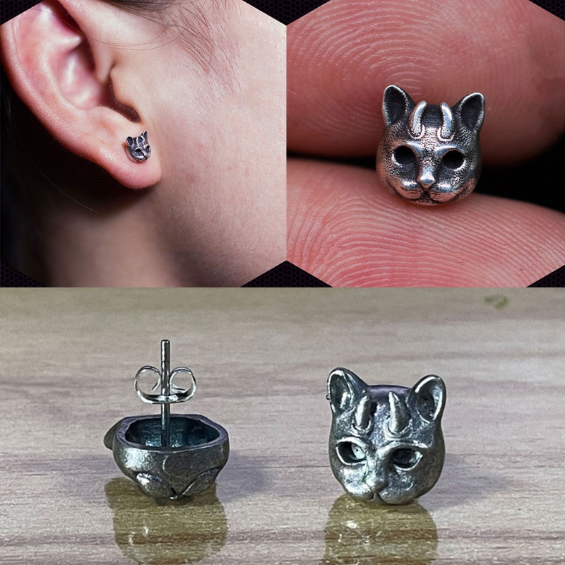 Bông Tai Xỏ Hình Mèo Bằng Hợp Kim Phong Cách Gothic Sáng Tạo