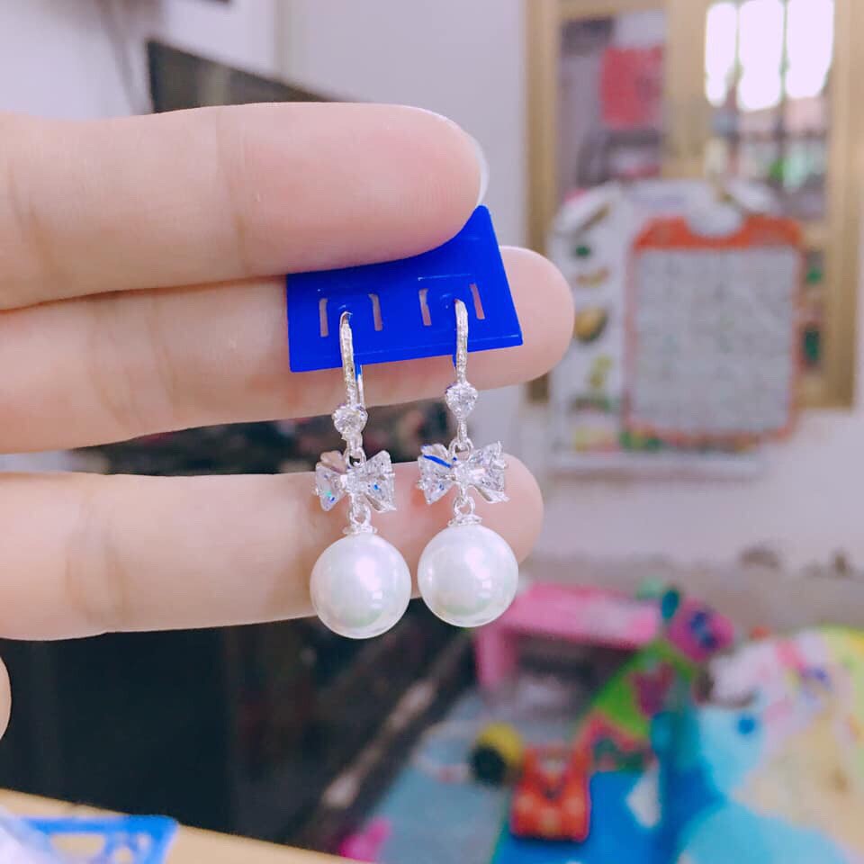 BÔNG TAI BẠC TA NƠ GẮN HẠT XINH XẮN