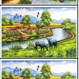 Tranh đính đá phong cảnh làng quê y8095 y8096