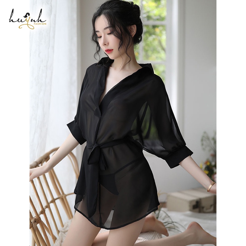 Áo Sơ Mi Ngủ Voan Xuyên Thấu Tay Lỡ Gợi Cảm - N34