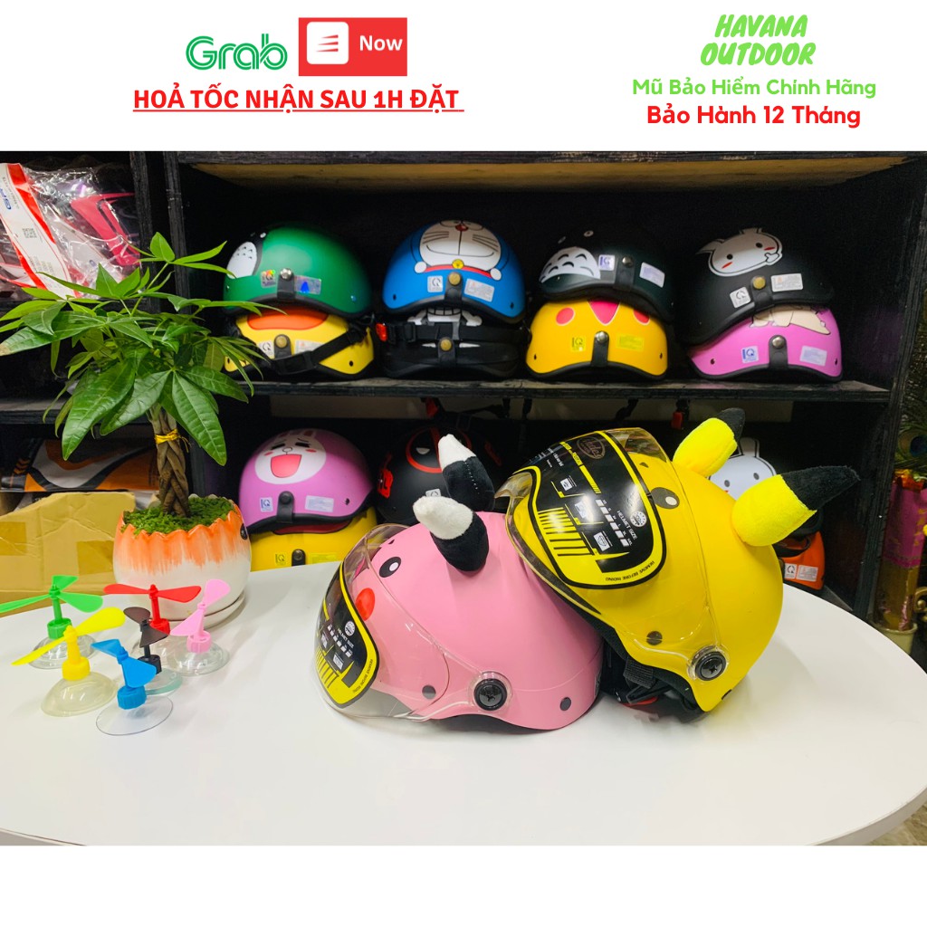 Mũ Nón Bảo Hiểm Trẻ Em  Pikachu Có Kính Cho bé Từ 2-6 Tuổi V&amp;S Helmet  | Mũ Nhựa ABS Độ Bền Cao -BH 12 Tháng