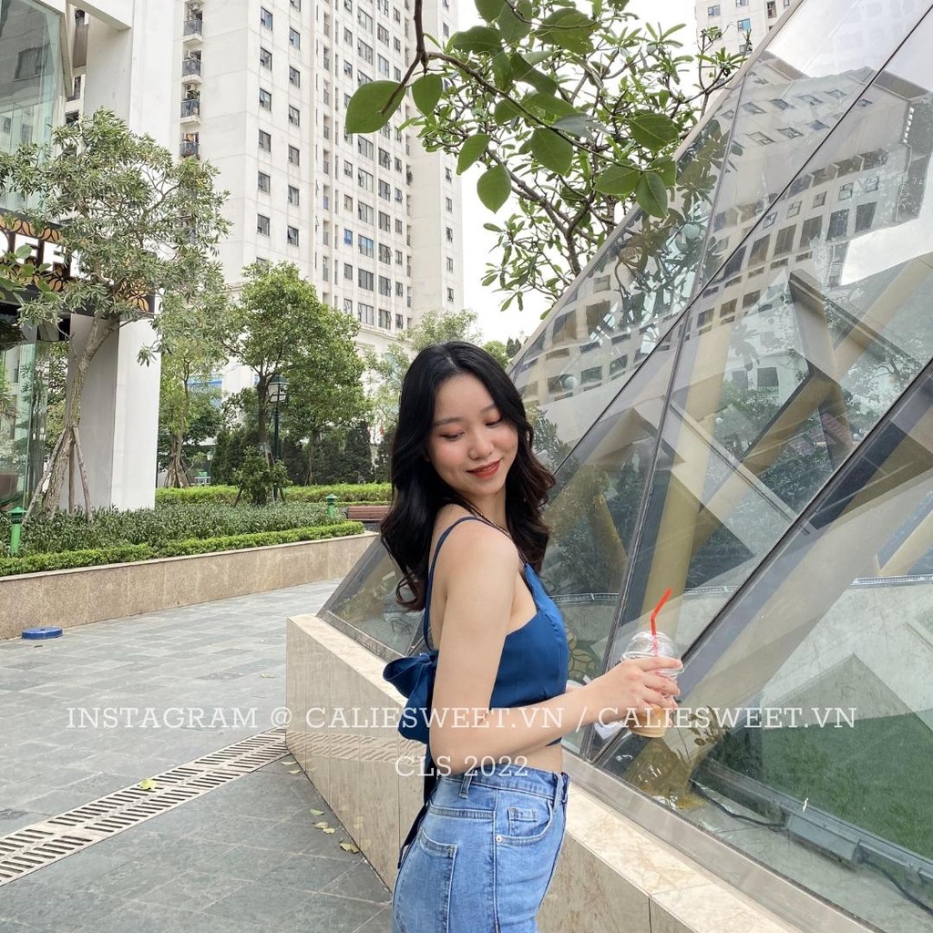 Áo yếm croptop Caliesweet croptop chất đũi lụa thắt nơ sau thích hợp đi biển đi chơi CLS007