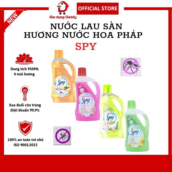 Nước lau sàn quế gừng xả SPY Dung tích 950ml, Nước lau nhà đuổi muỗi diệt khuẩn An toàn trẻ nhỏ, Dùng sàn gạch sàn gỗ