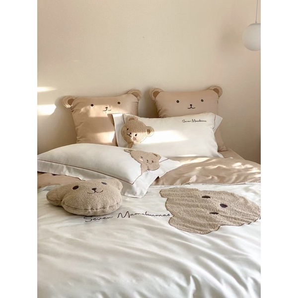 Bộ chăn ga kèm vỏ gối Teddy Bear Lụa tặng kèm gấu teddy xinh xắn