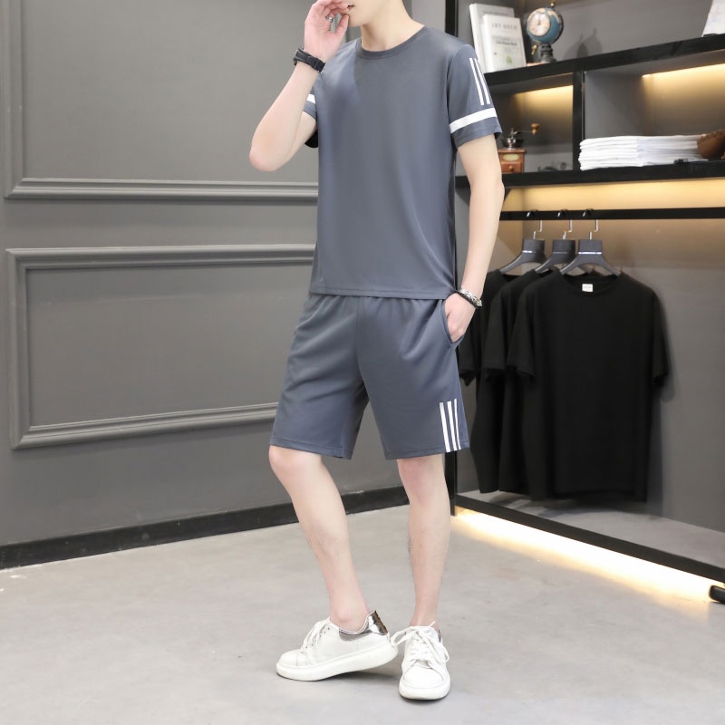 Bộ Đồ Thể Thao Ngắn Tay Vải Lụa Mát Khô Thoáng Nhanh Thời Trang Mùa Hè Cho Nam