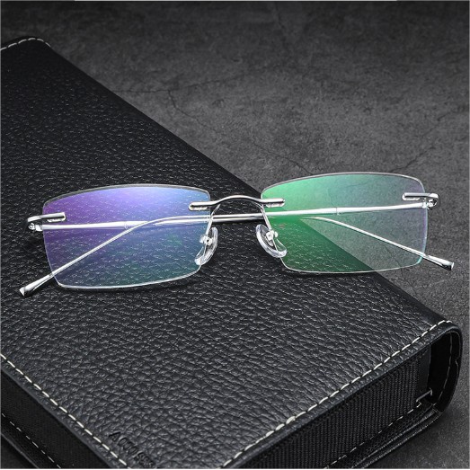 Gọng khoan không vành titanium Nhật bản KT100UNIQUI Bạc sáng bảo hành 1 đổi 1 cực sáng thời trang doanh nhân nam nữ
