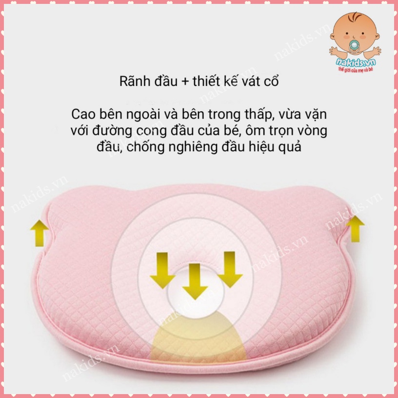 Gối Cao Su Non Cho Bé Hình Gấu Chống Bẹp Đầu Méo Đầu, Nghẹo Cổ An Toàn Cho Bé