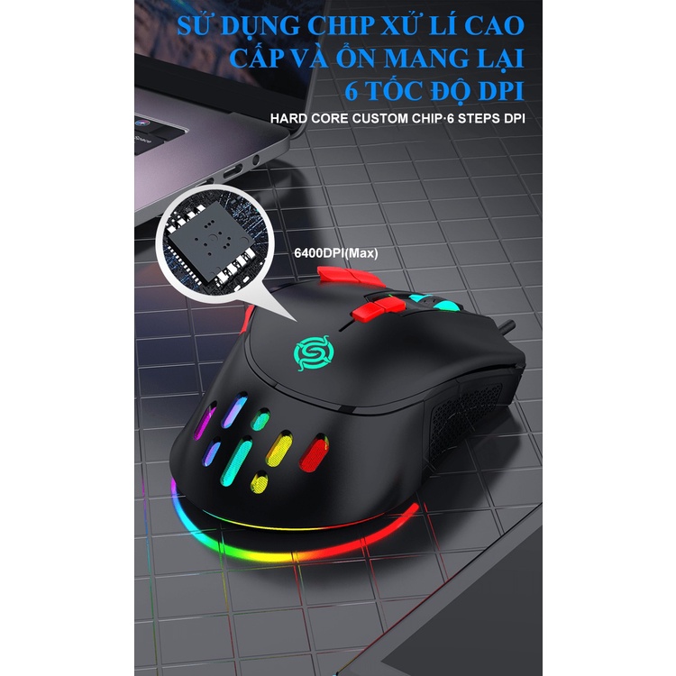 Chuột có dây K-Snake Q15 tốc độ chuột lên đến 6400DPI với đèn led RGB có thể điều chỉnh nhiều chế độ LED - NK
