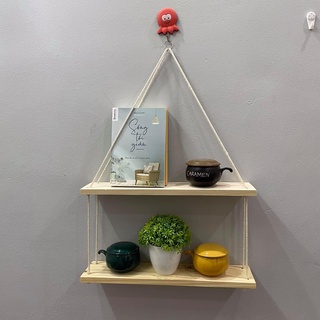 Kệ Gỗ Treo Tường Trang Trí Dây Thừng Boho Rustic 2 Tầng