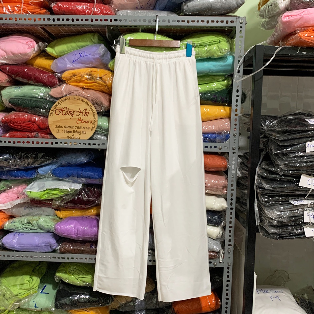[Mã SKAMFSW175 giảm 10K đơn 50K] Quần Ống Rộng Rách Gối Màu Trắng Lưng Thun Culottes Ulzzang Unisex - MM