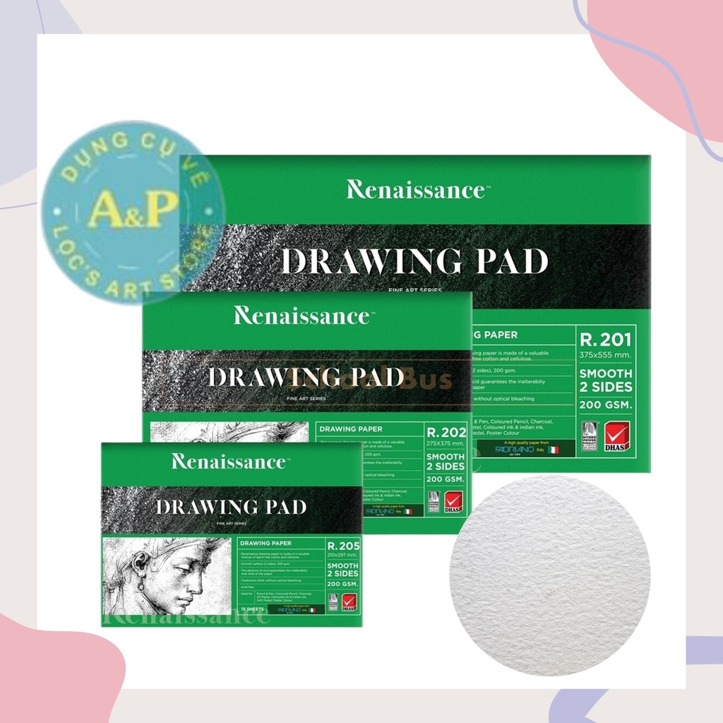 Tập Giấy Vẽ Renaissance 200gsm - Drawing Pad vân Smooth