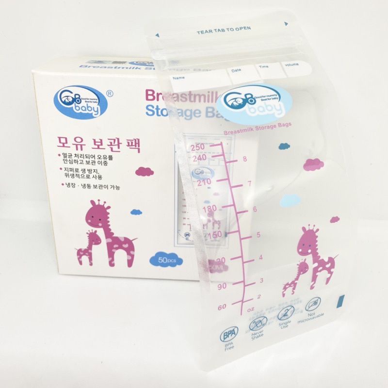 (2 HỘP) COMBO 100 túi trữ sữa không BPA 250ml GB BABY (Công nghệ Hàn Quốc) - Chính hãng Cty Nam Dương phân phối