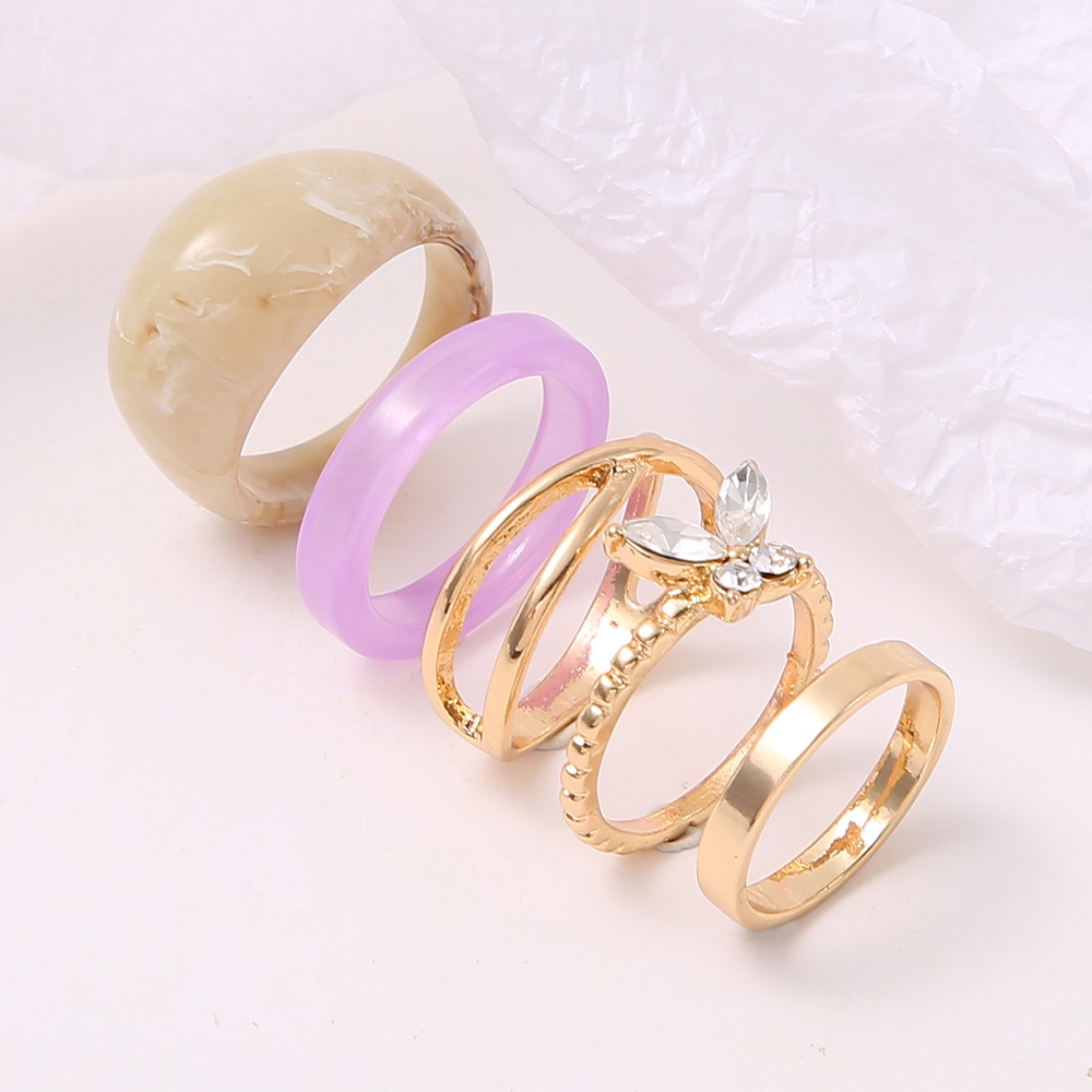 IF ME Set 5 Nhẫn Đeo Khớp Ngón Tay Hình Bướm Đính Đá Thời Trang Cho Nữ