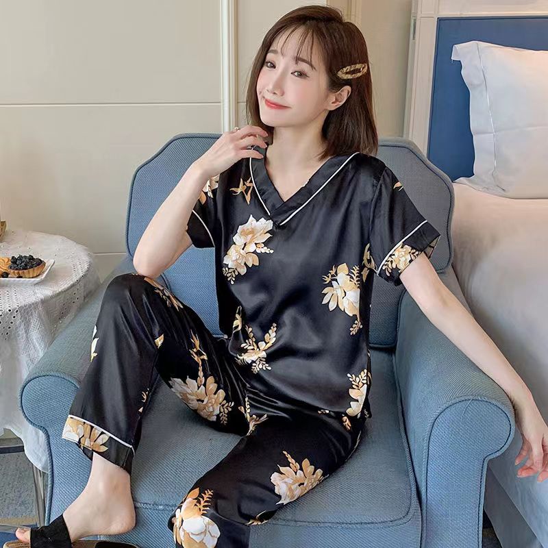Bộ Đồ Ngủ Tay Ngắn Chất Lụa Satin Plus Size M-4XL Thời Trang Hàn Quốc Cho Nữ