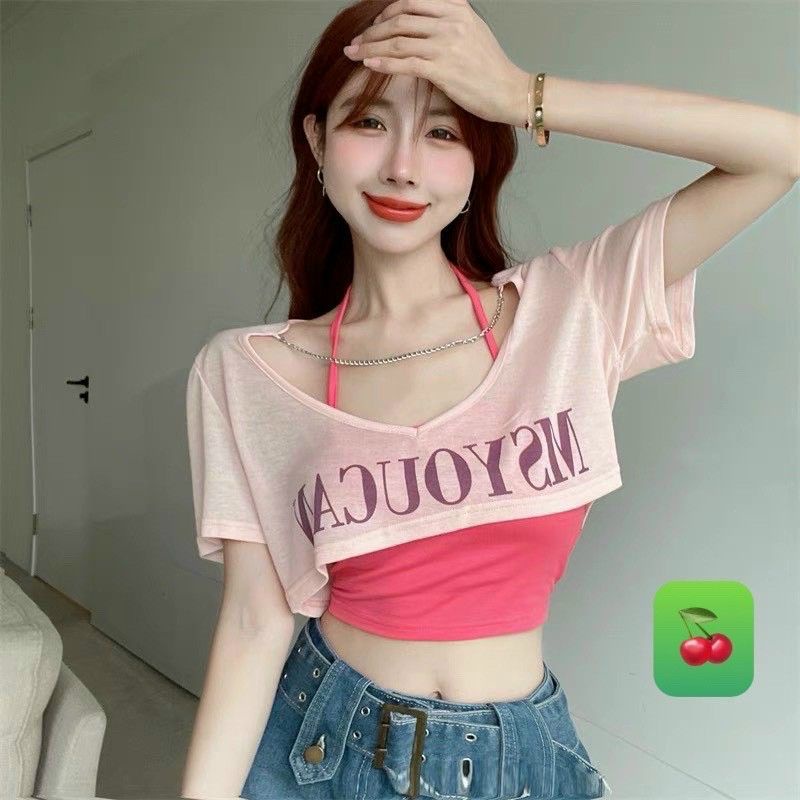 Sét áo cổ tim Croptop (gồm áo ngoài &amp; áo yếm bên trong) A15