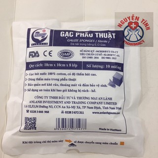 Gạc phẫu thuật tiệt trùng gói 10 miếng 10cmX10cmX8lớp