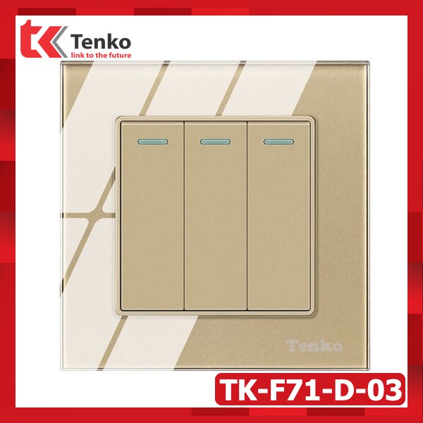 Công Tắc 3 Hạt Mặt Kính Cường Lực Chống Va Đập - Chống Xước Tenko TK-F71-D-03 Màu ĐEN