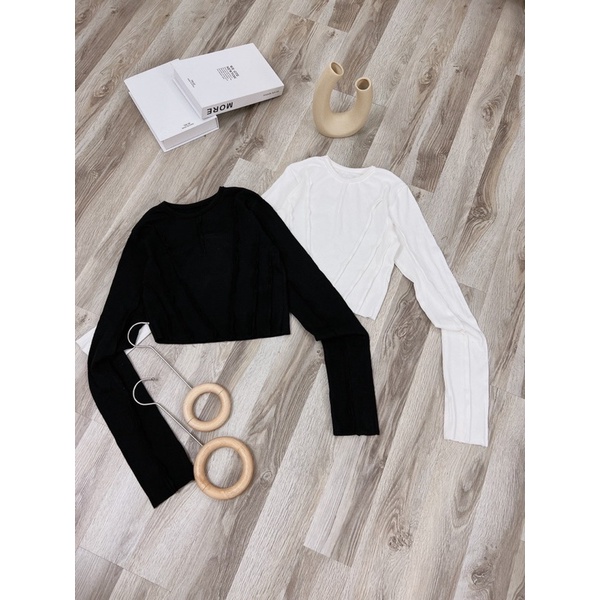ÁO CROPTOP ĐẮP VIỀN VẢI TÀ XÉO TAY DÀI (TH)