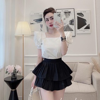Áo thô lụa cổ vuông bèo vai siêu xinh