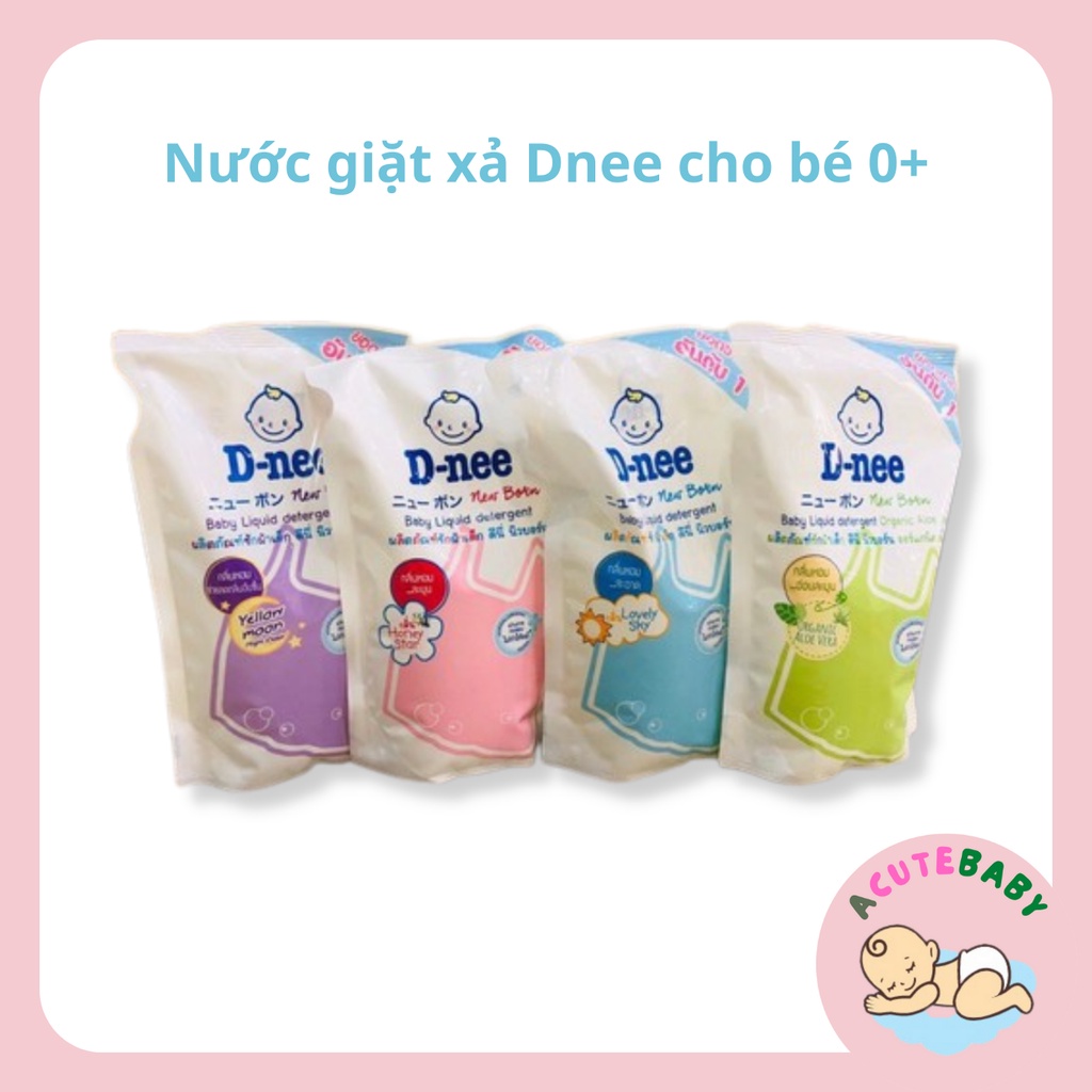 Nước giặt Dnee chính hãng túi cho trẻ sơ sinh nội địa Thái Lan 2in1 2 trong 1 kiêm xả Acutebaby