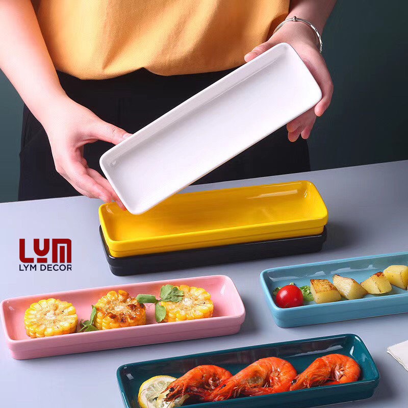 (SẴN) Khay, đĩa sushi đựng đồ ăn hình chữ nhật màu pastel - Chất sứ cao cấp xuất khẩu