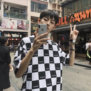 Áo thun caro tay lỡ checkerboard