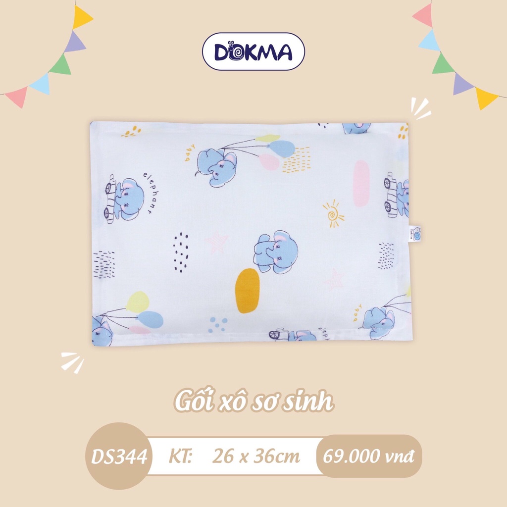 Gối xô sơ sinh Dokma DS344 (kích thước 26x36cm) ruột bông tự nhiên mềm mại và thấm hút tốt hơn