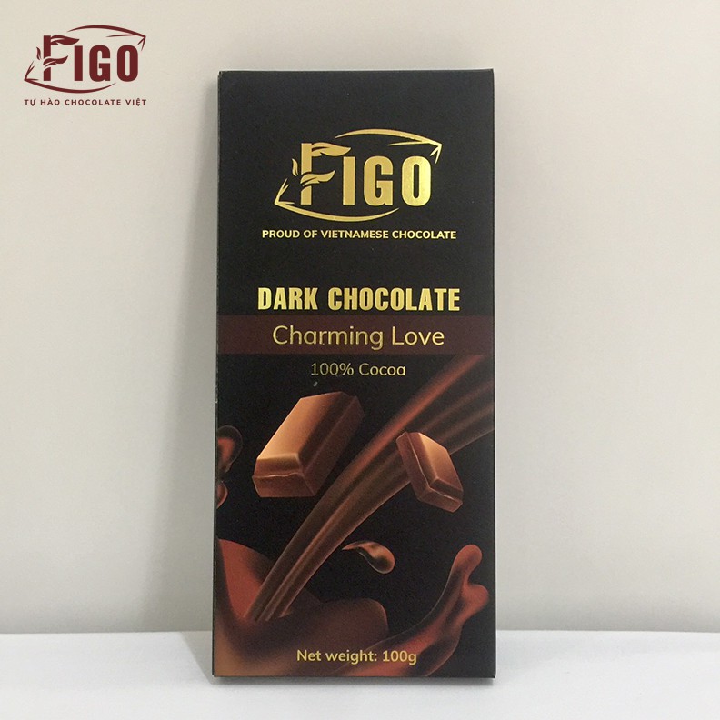 [Chính hãng] Dark Chocolate 100% Cacao FIGO 100gr, Socola đen nguyên chất không đường, Ăn giảm cân, Tiểu đường, KETO