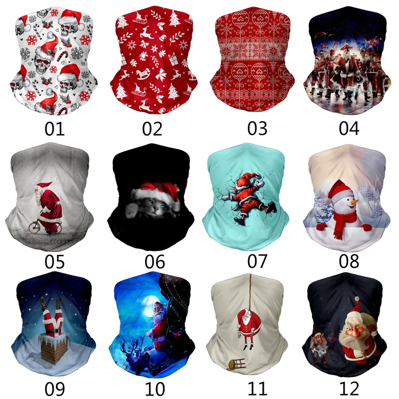 Khẩu Trang Che Mặt Và Cổ Chống Bụi In Họa Tiết Đầu Lâu Ông Già Noel 3D Vui Nhộn Cho Nam Và Nữ