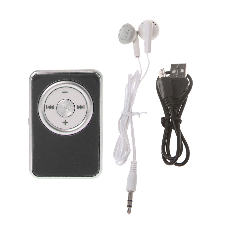 Máy nghe nhạc MP3 có kẹp mini hỗ trợ thẻ nhớ TF và SD có tai nghe và cáp USB