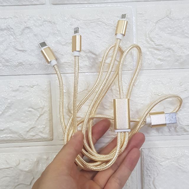 Cáp 3 đầu (Micro Usb, Type C, Lightning ) dây dù dài 1m