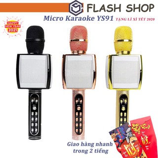 Micro karaoke Bluetooth YS-91, Mic kèm loa cầm tay có chỉnh giọng hỗ trợ ghi âm pass chuẩn