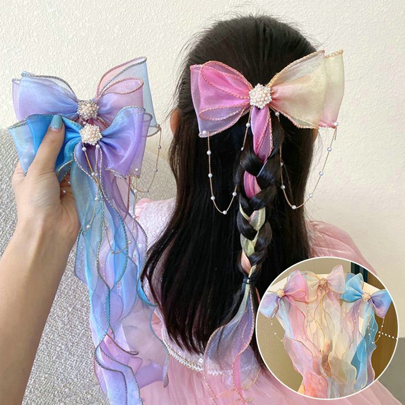 Kẹp Tóc Nơ Đính Ngọc Trai Xinh Xắn Cho Bé