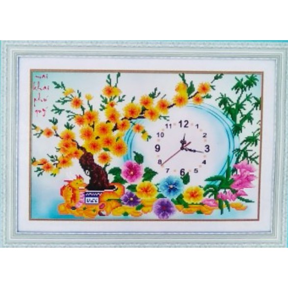 TRANH THÊU CHỮ THẬP 3D ĐÔNG HỒ MAI KHAI PHÚ QUÝ YN2518 (TRANH TỰ THÊU) KT"55X38CM