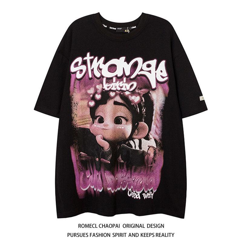 Áo phông tay ngắn dáng rộng phong cách đường phố Hip Hop kiểu Mỹ cho nam và nữ