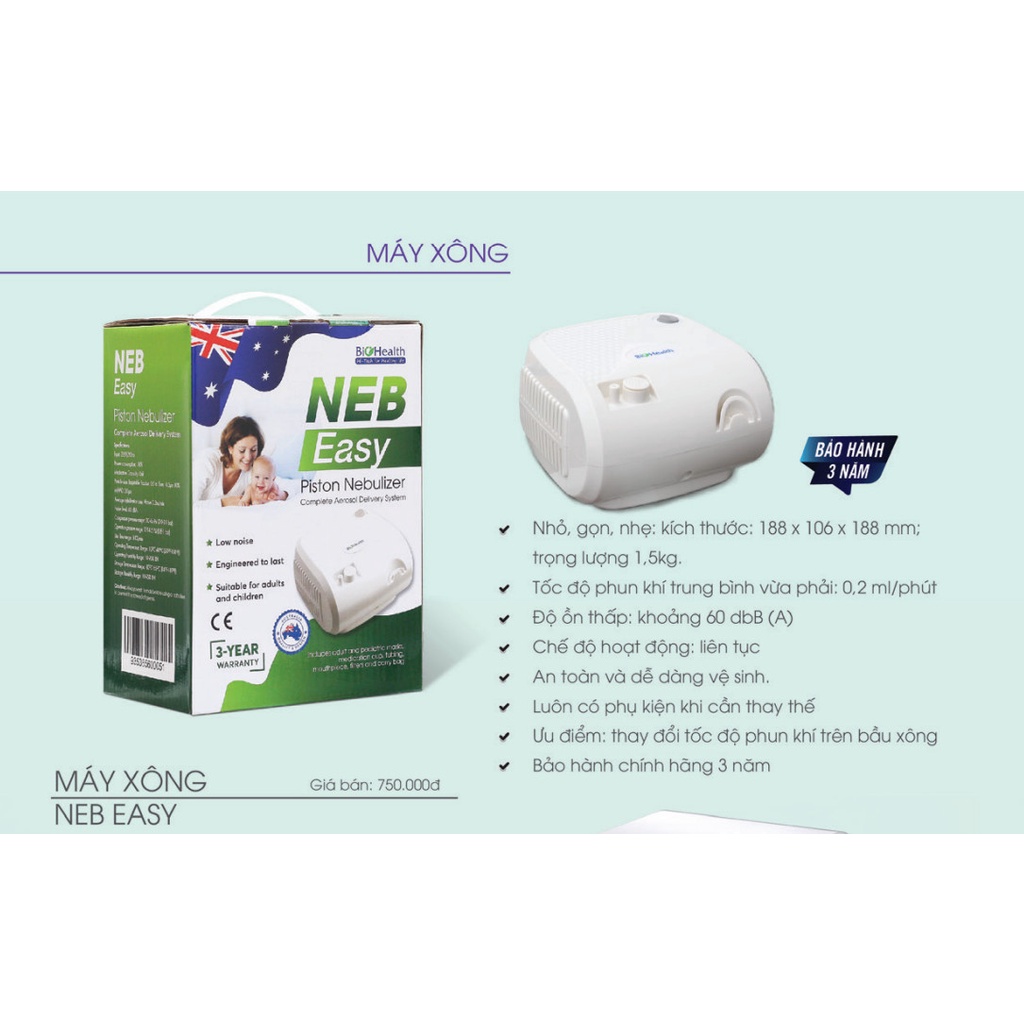 Máy Xông Khí Dung, Hạt Nhỏ Mịn, Xông Mũi Êm Ái Tác Động Sâu - Biohealth Neb Easy