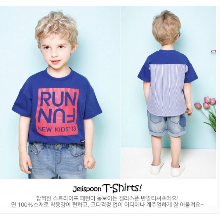 Áo cotton bé trai bé gái phối kẻ Run Fun Jelis. HA2067