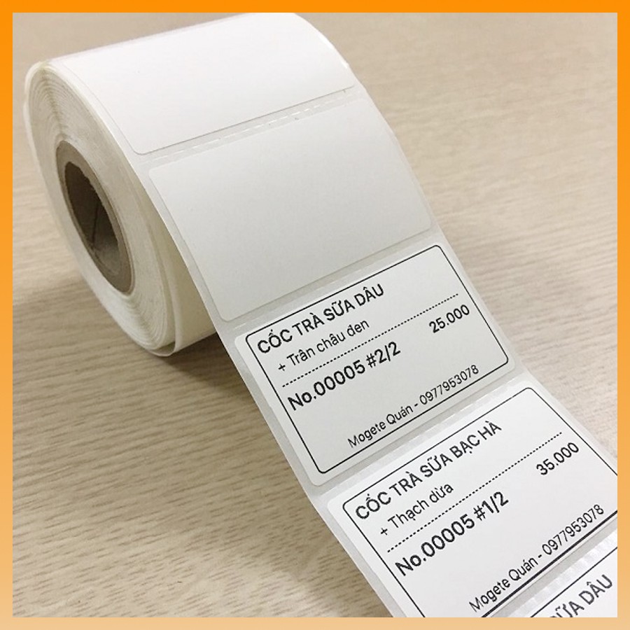 Giấy decal, Giấy in tem trà sữa 50x30mm - Tem trà sữa 50x30