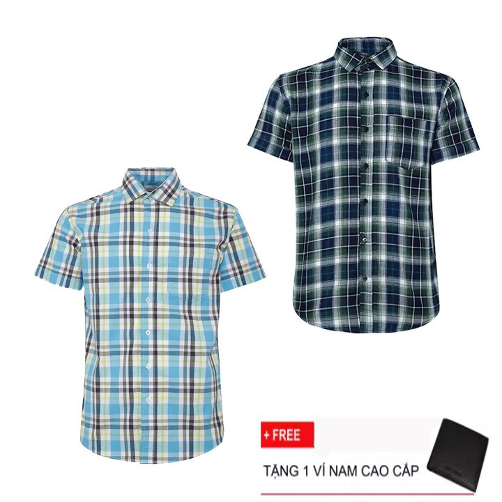 Combo 2 Áo Sơ Mi Nam Sọc Caro Gabofashion Cao Cấp VSM115 tặng ví ( nhiều màu ) hàng vnxk