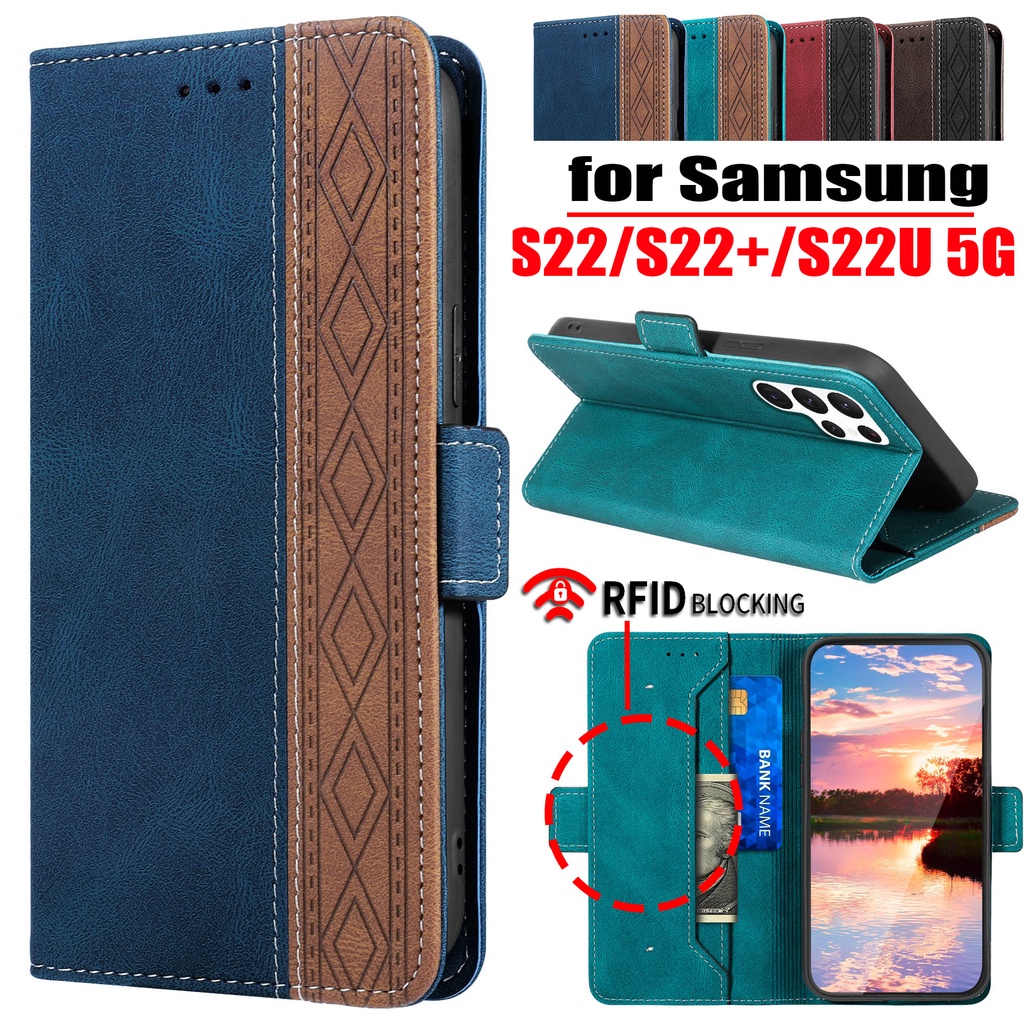 Bao Da Điện Thoại PU Nắp Gập Dạng Ví Sang Trọng Cho Samsung Galaxy S22 Ultra S22 + S22 5G SM-S901 SM-S906 SM-S908